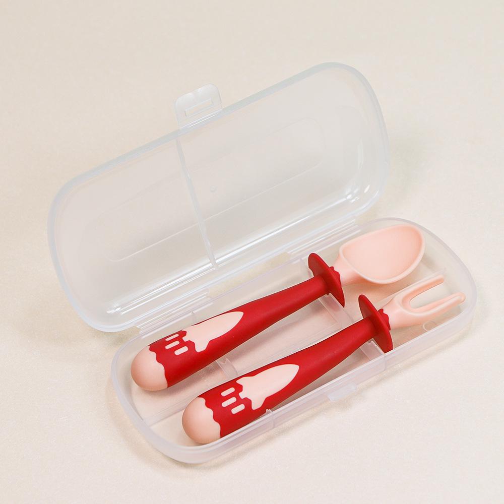 Cartoon Rocket-Shaped Baby Training Spoon & Fork Set