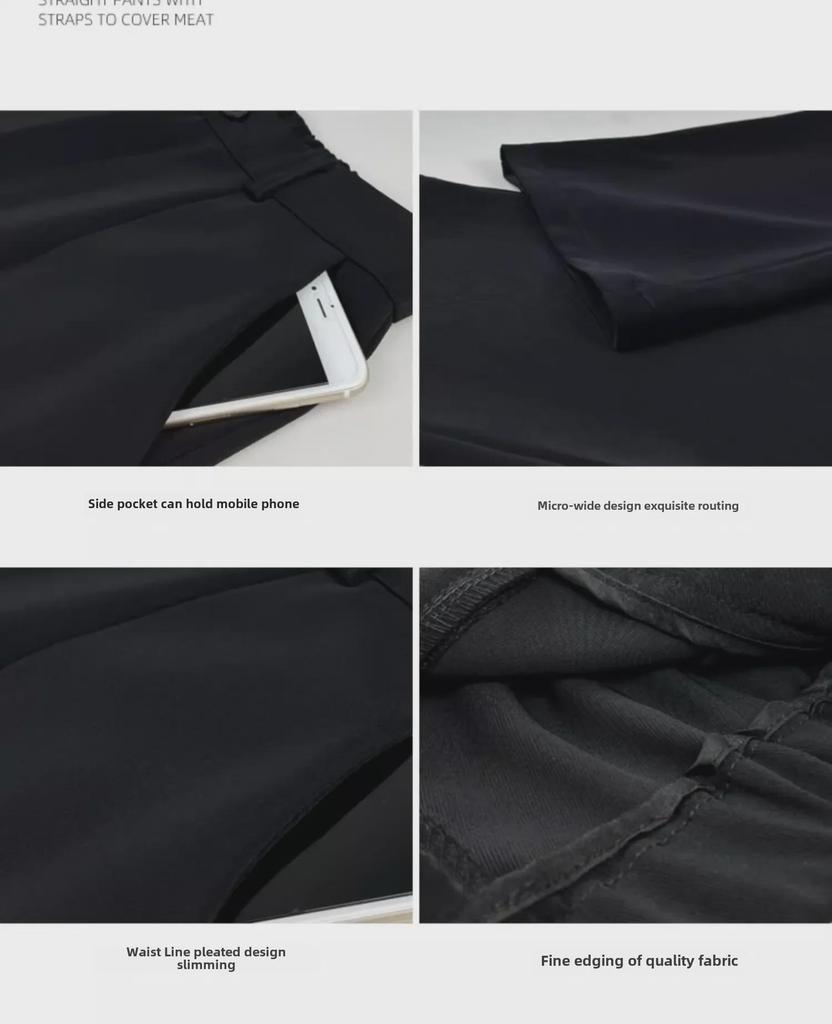 Женские черные брюки с высокой посадкой и широкими штанинами - Драпирующийся стиль для весны и осени