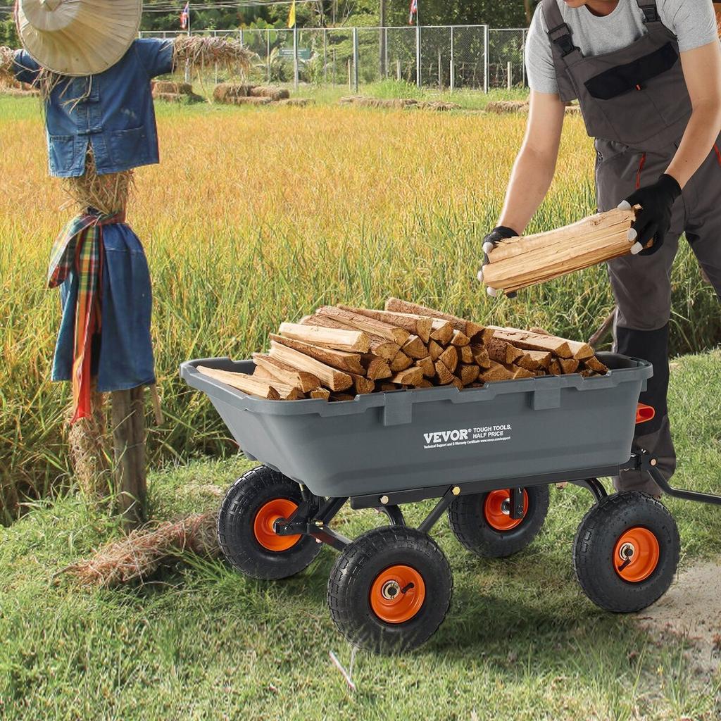 Poly Garden Dump Cart Heavy-duty Yard Carts and Wagons 800 lbs 10" Tires