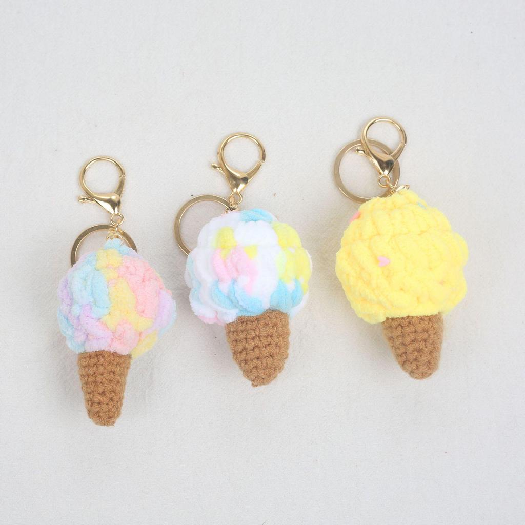 Cute Ice Cream Pompon Keychain Bag Charm for Kids
