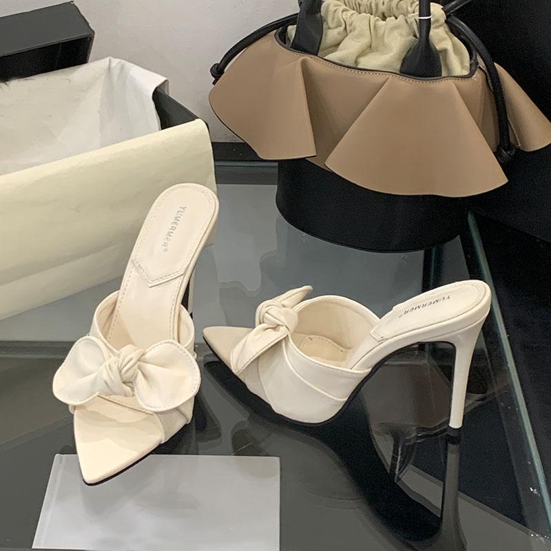 Мода Мода Сандалии на супервысоком каблуке с бантом-бабочкой для женщин Женская обувь с острым носком Женская обувь Сандалии на каблуке Шлепанцы Туфли-лодочки