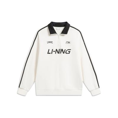 Li Ning Sports Lifestyle Series Letter Print Fleece Pullover Sweatshirt Unisex Sweatshirt Off-White AWDTB35-1