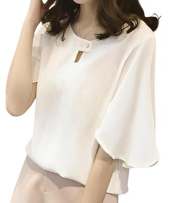 Блузка Широкий рукав Шифон Топ с коротким рукавом Взрослый Элегантный Летний Формальный Вечеринка Церемония Большой Свободный Крой Красивый Мягкий Расклешенный Деловой Офисный Стильный Милый