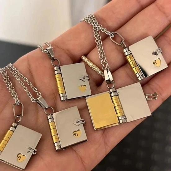 Ожерелье с подвеской в виде книги, женское ожерелье-цепочка для свитера, открывающаяся и закрывающаяся книга, подвеска, ювелирный аксессуар для свиданий, повседневной одежды, банкета