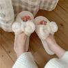 Slippers Autumn Girl Heart Bow Plush Women's Autumn and Winter Home Indoor Non-slip Soft Bottom Cute One-word Cotton Slippers
