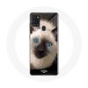 Чехол для Samsung Galaxy A21S Сиамский кот Черно-белый с голубыми глазами