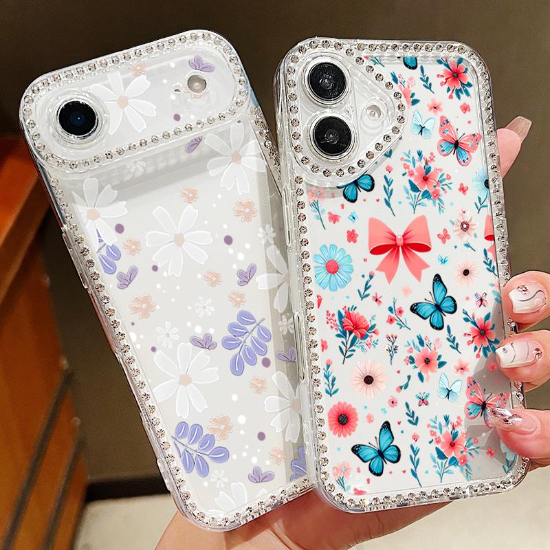 Чехол с принтом бабочки, бриллиантами и блестками для iPhone 17 Air 16e 16 14 15 13 17 Pro Max 15 16 Plus 17, мягкий силиконовый чехол для телефона из ТПУ