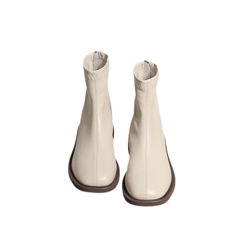 Женские короткие ботинки на плоской подошве, ботинки Мартин 2024, новые весенне-осенние тонкие ботинки челси, британский стиль, квадратный носок, белые женские ботинки