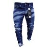 Fashion Denim Pencil Pant Men Ripped Hole Zipper Jeans Casual Stretch Skinny Jeans