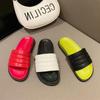 Fashion 2024 Mixed Color Block Slippers Women Green Sandals Platform Slides Ladies Striped Leather Shoes Thicken Soled Flipflops Loafers