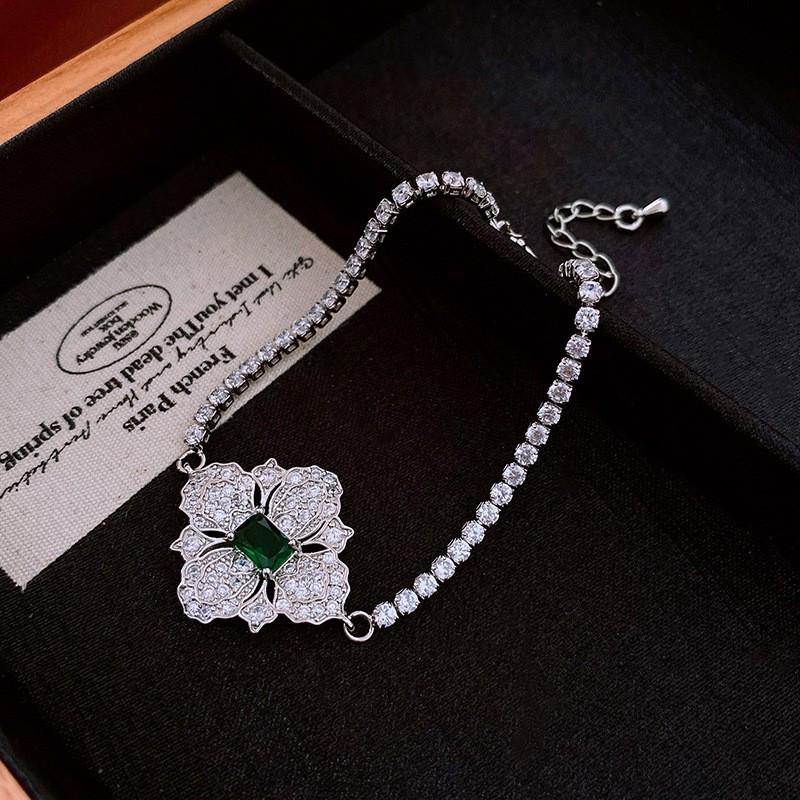 Инкрустированное бриллиантами колье-цветок и ретро-браслет, серьги - набор, европейский и американский стиль, цепочка для ключиц, ювелирные изделия высокого класса