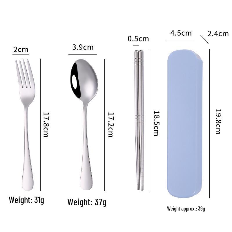 Stainless Steel 3-Piece Portable Cutlery Set with Box - Ideal Student/Child Gift