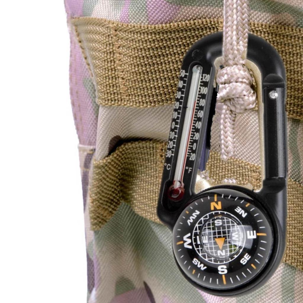 Mini Compass Carabiner Clip Convenient Outdoor Survival Tool with Built In Thermometer Pocket-Sized Waterproof Keychain