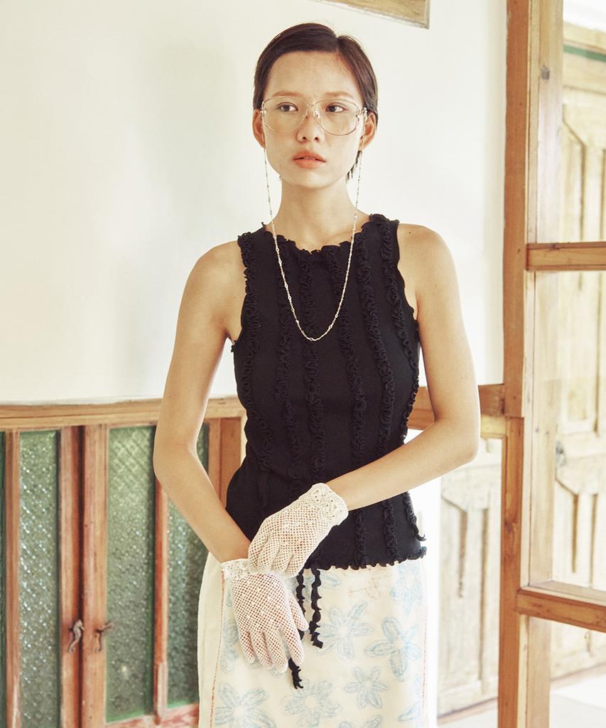 CENTAUR.KR Ribbed Frill Sleeveless Top_Black