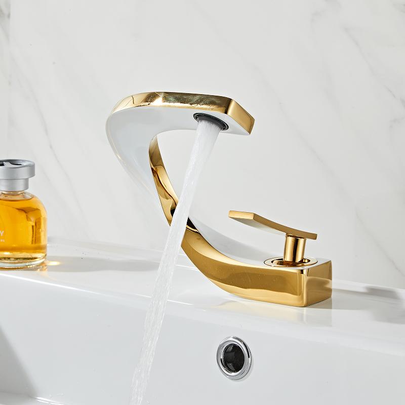 Tuqiu Bathroom Faucet Brass Gold White Bathroom Basin Faucet Cold Hot Water Mixer Sink Tap Deck Mounted White Rose Gold Tap
