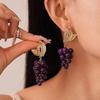 Zircon Leaf Grape Stud Earrings Light Luxury Vintage Earrings Purple Beaded Earrings Female