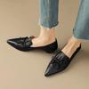 Phoentin Office Lady Elegant Black Shoes Women's Pointed Toe Mid Heels Genuine Leather Retro Pumps