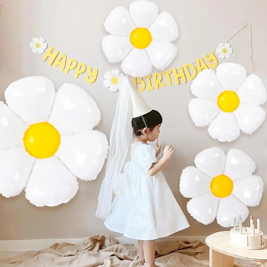 20pcs Daisy Balloons Huge White Flower Aluminum Foil Balloons for Birthday Baby Shower Wedding Daisy Party Decorations Supplies