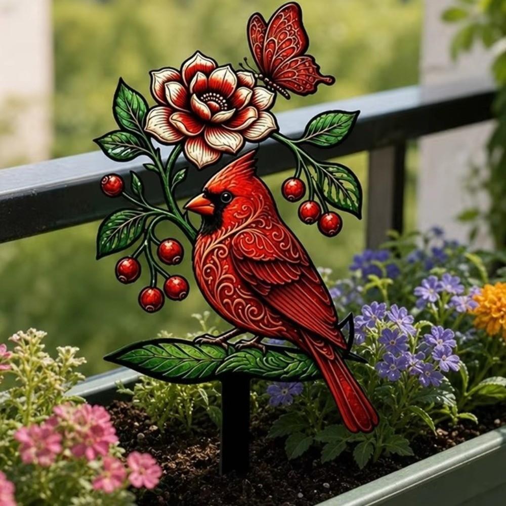 Decorative Bird Pattern Ground Insertion Acrylic Yard Lawn Ornament Outdoor Lawn Use