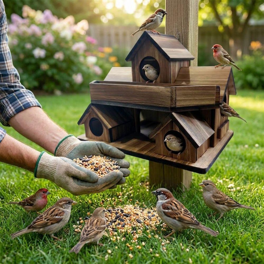 Handmade Bird Villa Nest Weather Resistant Bird Feeding Birdhouse Wooden Bird House Garden