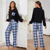 Женские пижамы, клетчатые брюки, рубашки с длинными рукавами, комплект из 2 предметов, пижамы, весна-осень, повседневная домашняя одежда