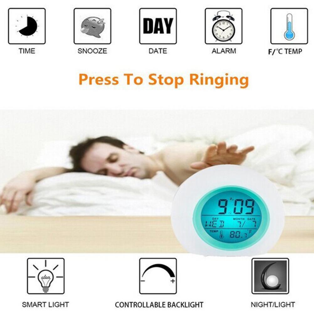 Colorful LED Ball Alarm Clock with Natural Sound Round Digital Calendar Bedside Wake Up Light