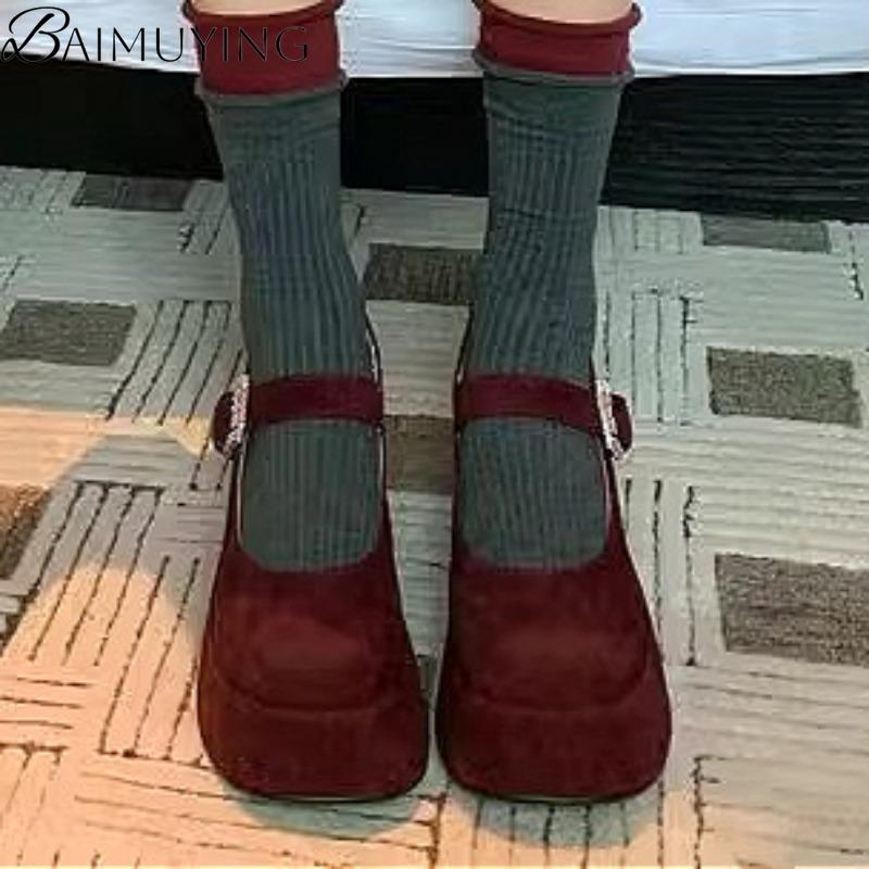 Модные туфли Мэри Джейн на платформе Женские босоножки на танкетке Лето 2025 Новый тренд Туфли-лодочки для платья Мелкие Элегантные Замшевые Большого размера Zapatos Mujer