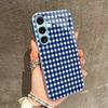 Сине-белая мелкая клетка Чехол для телефона для Samsung Galaxy S26 S25 S24 S23 S22 FE Ultra Plus Встроенное стекло ощущение голой панели Мужчины женщины