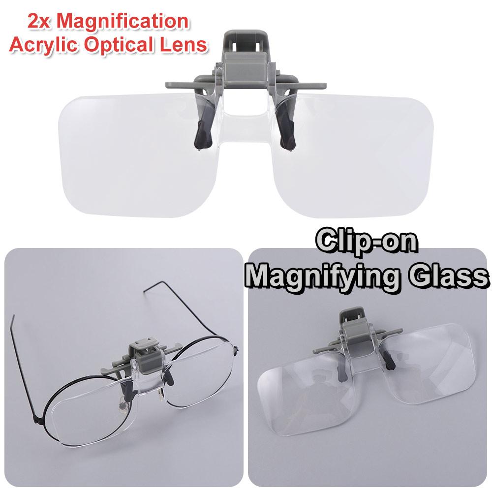 2X Magnification Clip-on Magnifying Glass Detachable Clip on Eyeglass Loupe Elderly Use
