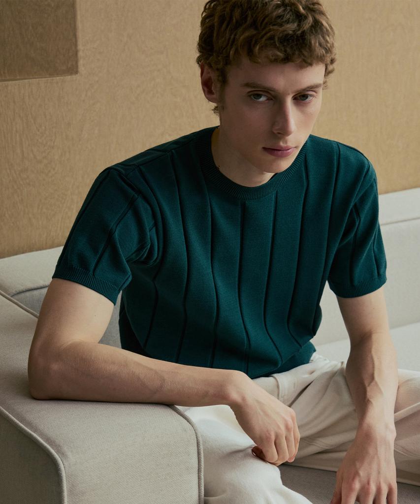 NODU Round Ribbed Short Sleeve Knit [Green]