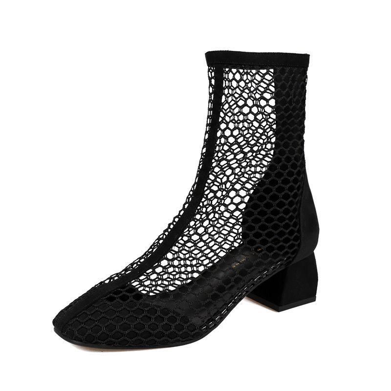 Летняя верхняя одежда сумка носок толстый каблук сандалии мода фея корейская версия полые высокий каблук крутые сапоги трендовые универсальные женские сапоги лето