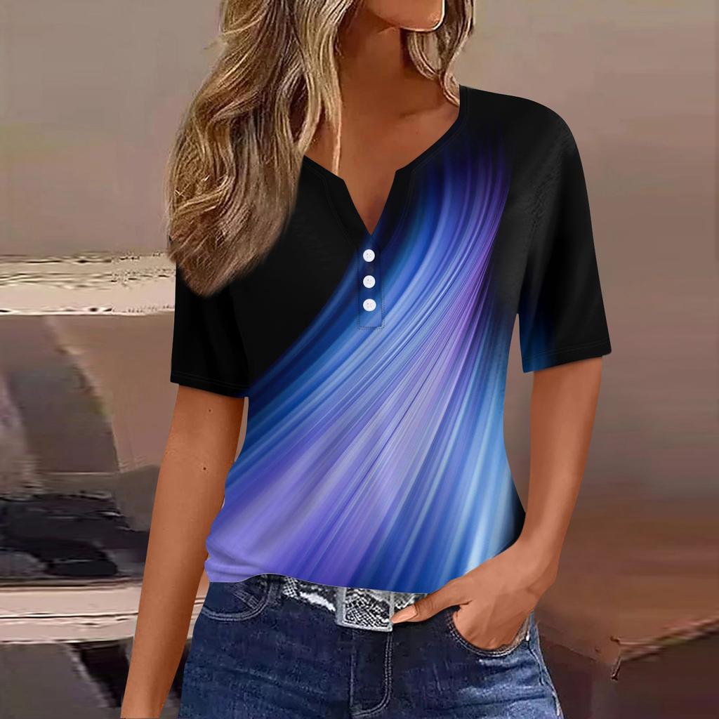 Women's T Shirt Tee Print Button Short Sleeve Daily Weekend Fashion Basic V- Neck Regular Top
