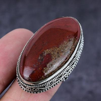 Кольцо из стерлингового серебра 925 пробы с натуральным драгоценным камнем Красная речная яшма ручной работы, размер 10 L5r44