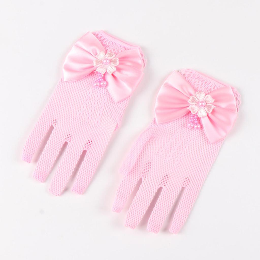 Детские праздничные кружевные перчатки-сетки с жемчугом, перчатки для причастия, перчатки для вечеринки девочки-цветочницы, детские перчатки, сетчатые перчатки с бантом высокой эластичности