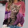 Женский свитер, модная футболка с круглым вырезом и длинным рукавом, свободная одежда из искусственного хлопка, женская повседневная футболка с милым котом для девочек, уличная одежда