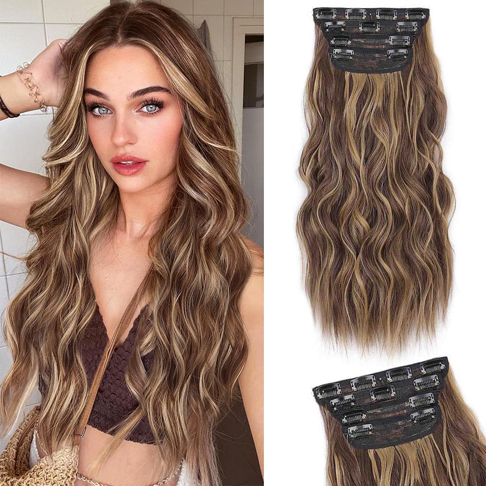 LISI HAIR Синтетические клипсы для наращивания натуральных волос, длинные волнистые густые шиньоны для женщин, повседневная одежда