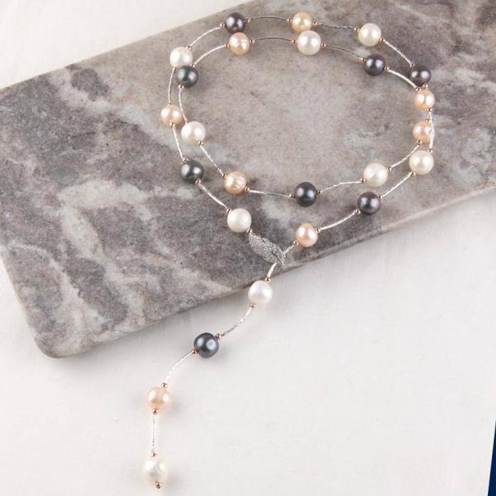 Atria's luxurious and sophisticated freshwater pearl mix Y-shaped long necklace, JONNEJJ002