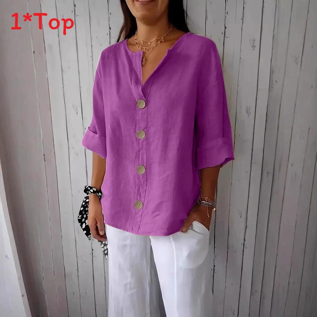 Linen Cotton Buttonup Shirt For Women With Loose Fit And Mandarin Collar For Casual Summer Wear