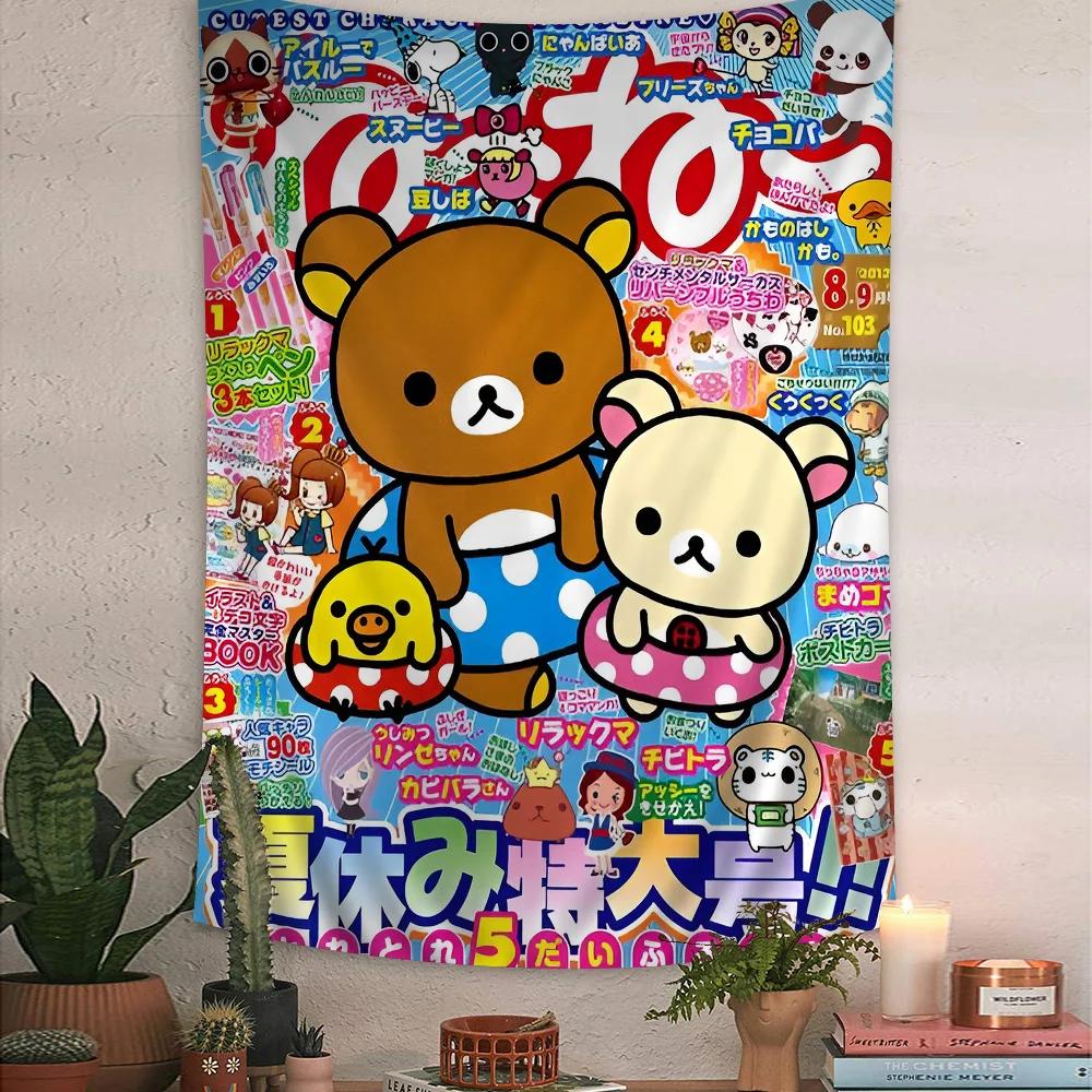 VIKAMA Kawaii Cartoon Lazy Bear Tapestry Bohemian Japanese Style Wall Hanging Cute Home Bedroom Wall Decor