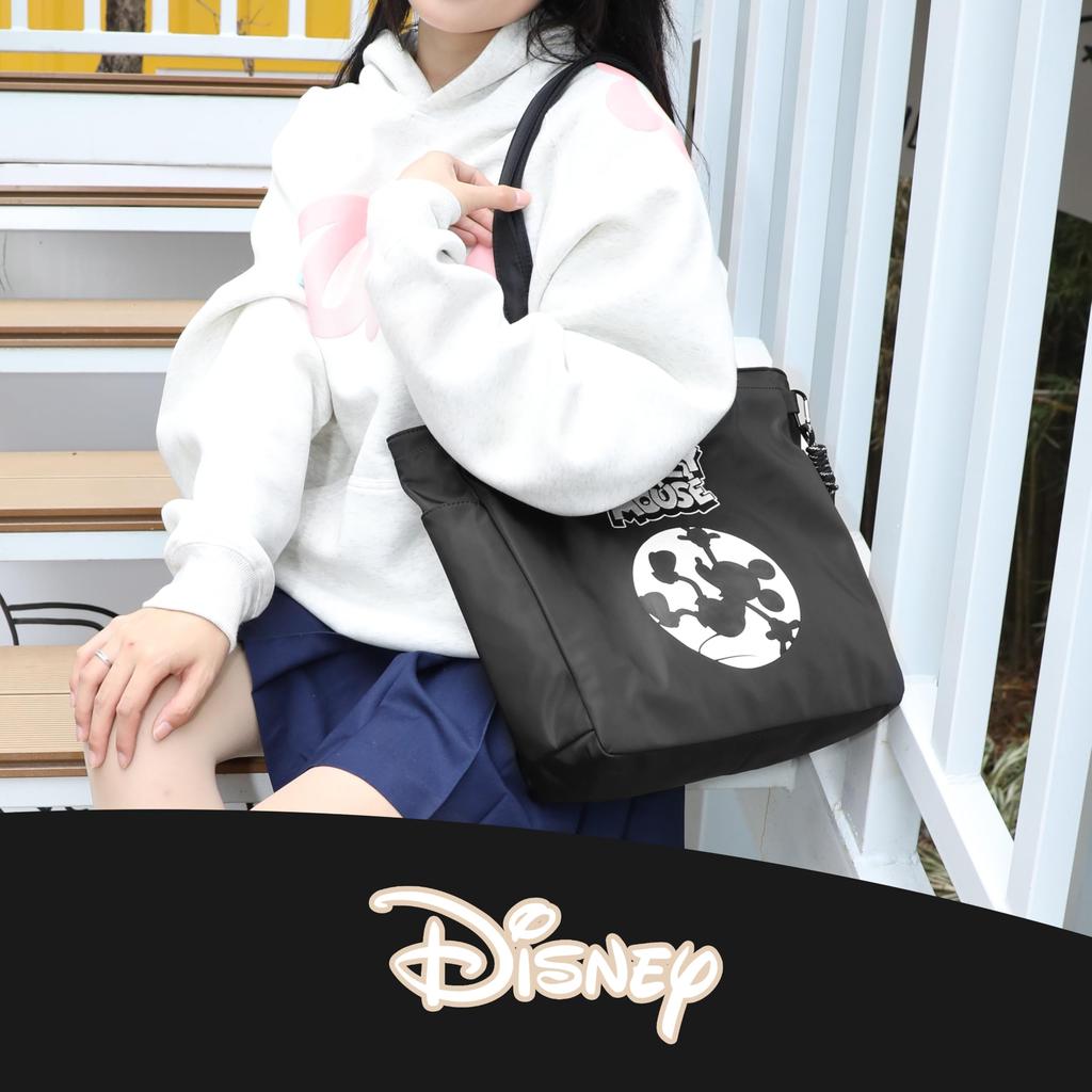 Notre Disney Character Tote Shoulder Eco Canvas Bag, Handbag, Bag, Bag, (Mickey Mouse, Black, Big)