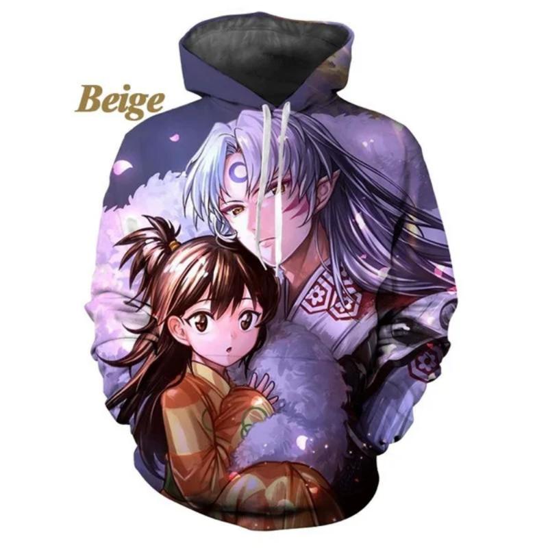 Новая модная толстовка-пуловер для пары с капюшоном в стиле аниме Инуяша с 3D-принтом, толстовка с капюшоном, унисекс-куртка