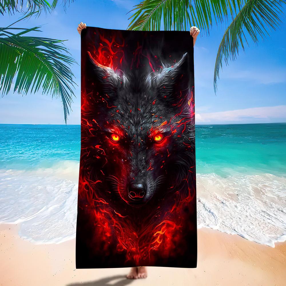 Wolf Beach Towel Class A European And American Microfiber Bath Towel Adult Men And Women Summer Printed Towel