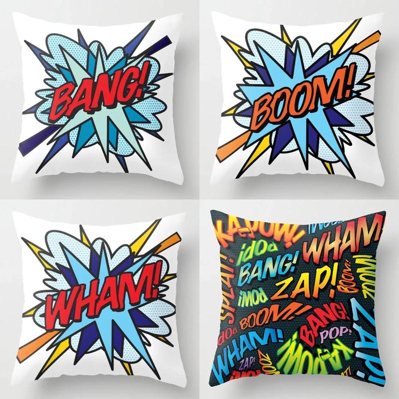 Pop Art Style Comic Speech Cushion Covers Pattern Cushion Cover Suitable For Sofa Bedroom Car Pillow Cover