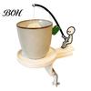 Portable Tea Bag Drip Catcher Fishing Man Holder with Coaster, Cute Stick Figure Minimalist Clip Holder, Funny Desk Cup Catcher, Novelty Accessory for