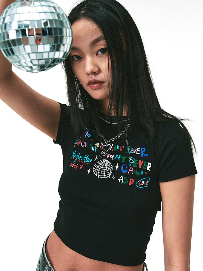 ASIF CALIE Discoball Crop Tshirt Black