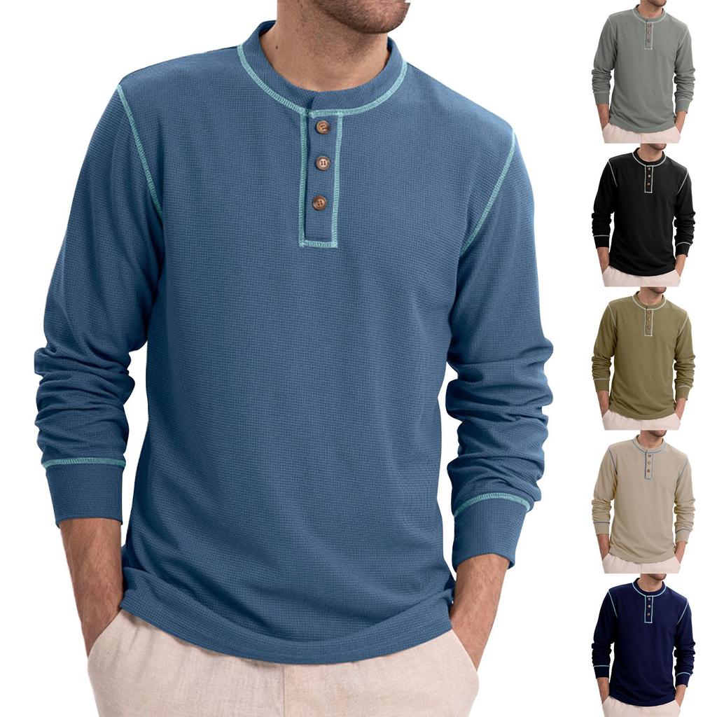 Мужские весенние однотонные ретро-топы с длинным рукавом на пуговицах, мужские повседневные модные топы