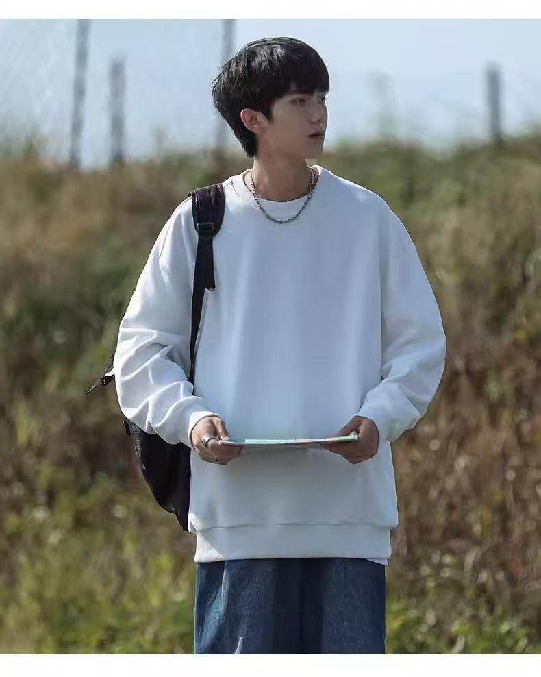 Men's Trendy Loose Round Neck Hoodie - Autumn/Winter, Long Sleeve, Plain Color, Versatile Design