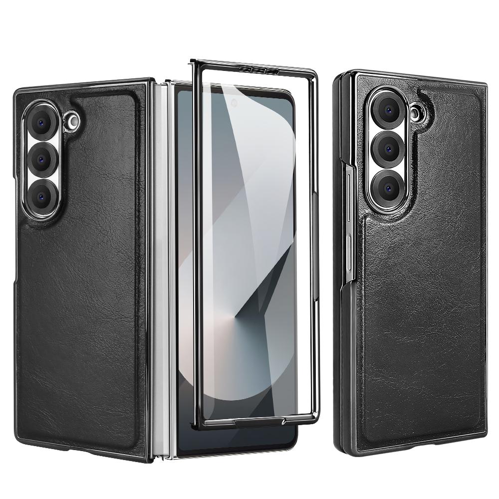 Retro PU Leather Case for Galaxy Z Fold 7/6/5 with Magnetic Wireless Charging Cover And Screen Protector Compatible with Samsung