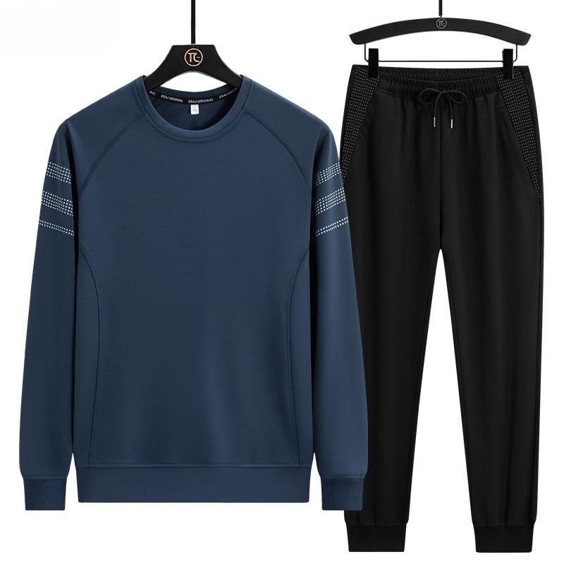 Мужской повседневный спортивный костюм с худи, молодежный спортивный свободный худи с круглым вырезом, комплект из двух предметов