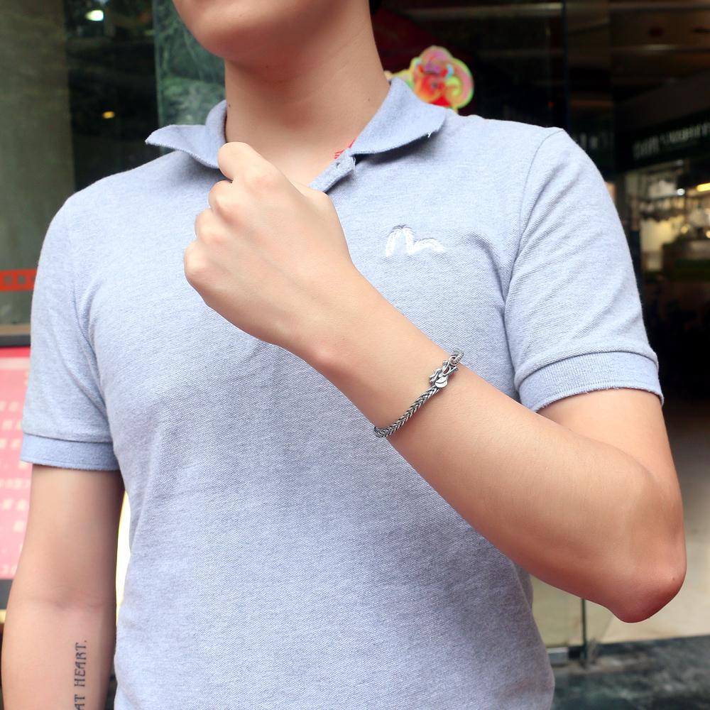 Мужской браслет из 100% стерлингового серебра 925 пробы, корейский мужской 5 мм 7-9 дюймов, цепочка Фигаро, винтажный тайский серебряный браслет с драконом, ювелирное изделие для мальчика, подарок